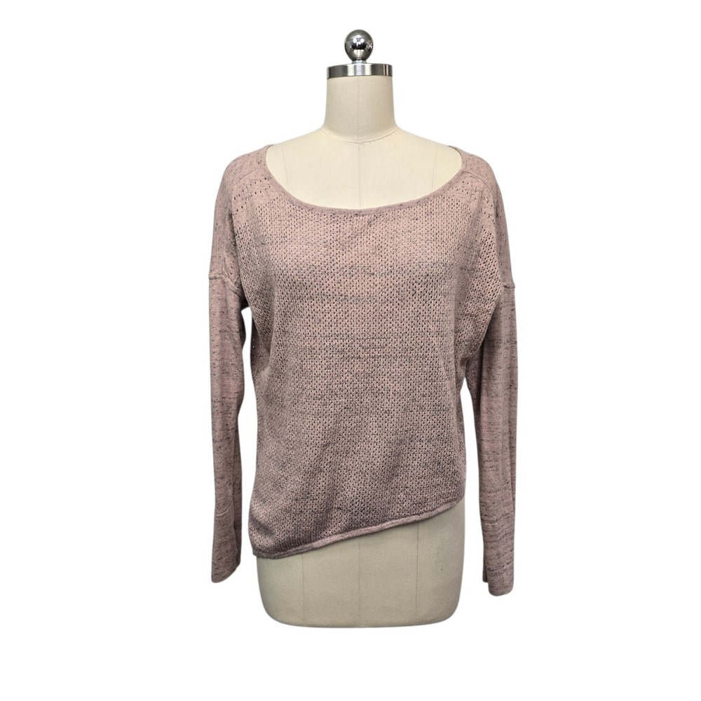 prAna Womens Size Small Mauve Pink Open Knit Asymmetrical Hem Scoop Neck Sweater